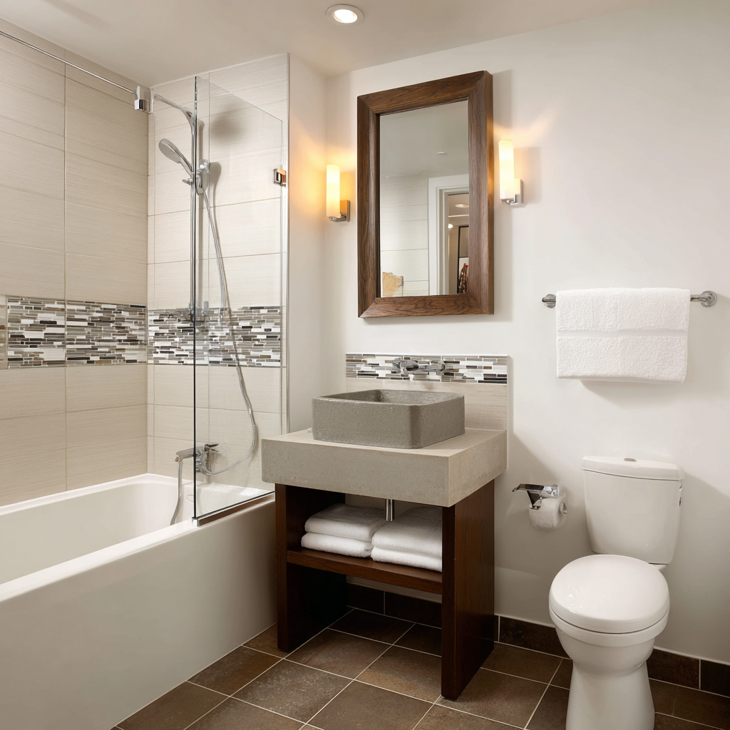 Modern bathroom in patient suite at SMHW Rehab